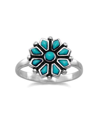Flower Simulated Turquoise Ring in Sterling Silver