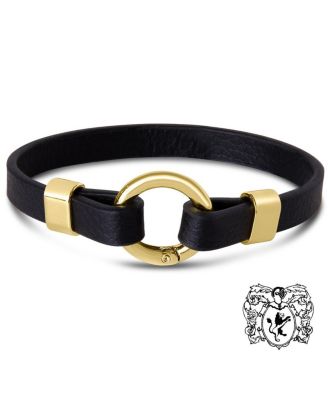 Men's Leather Gold-Tone Stainless Steel Bracelet