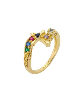 14K Gold-Plated Cubic Zirconia Multicolor Cross Faith Ring