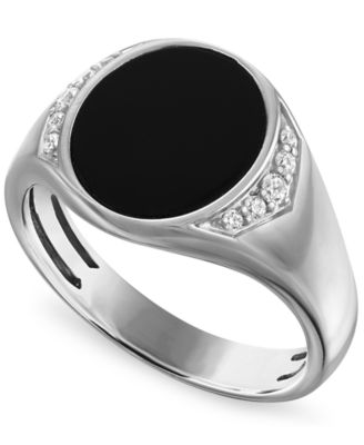 Men's Black Onyx and White Diamond Cocktail Statement Ring