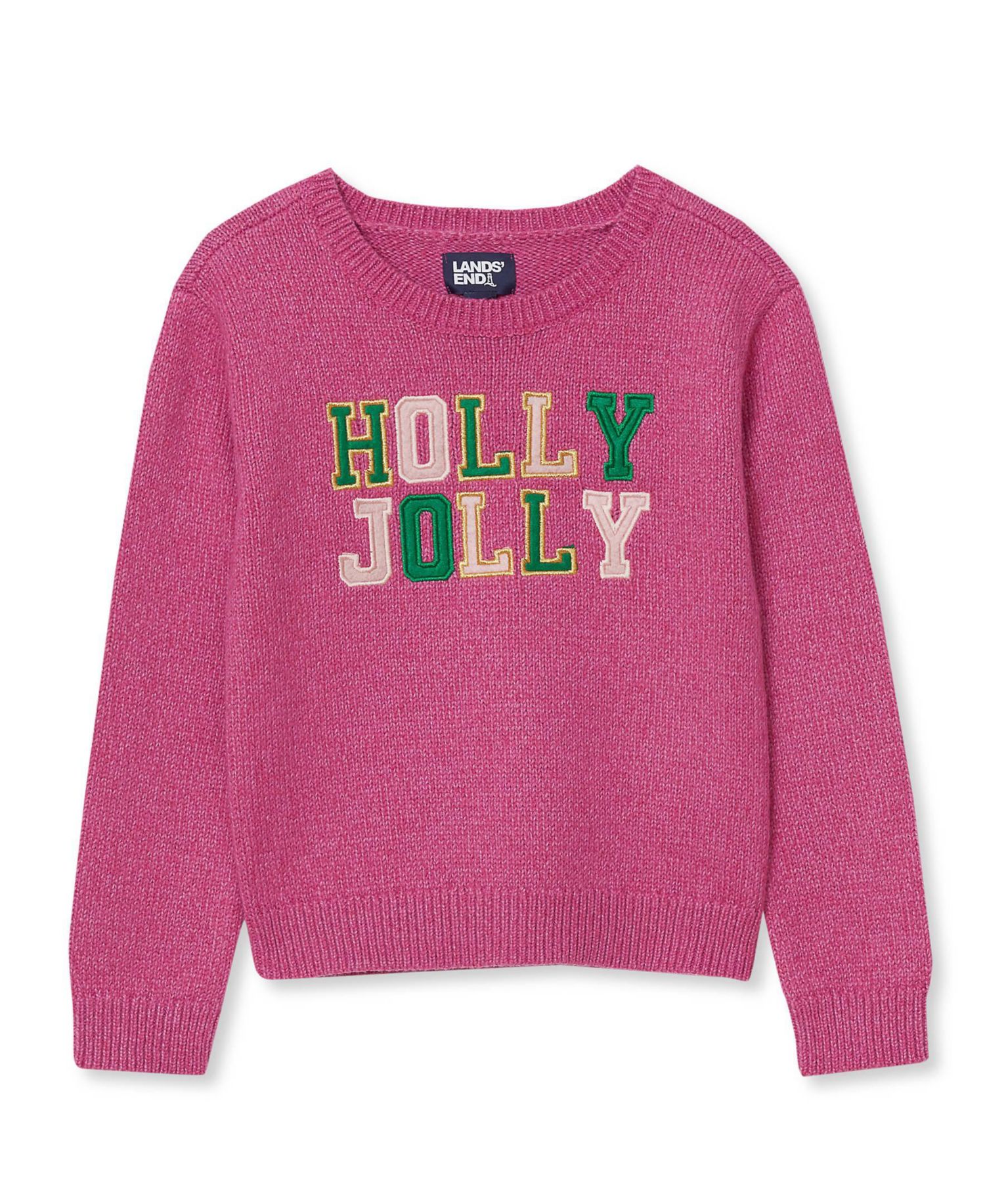 Girls' 4-16 Long-Sleeve Applique and Intarsia Sweater