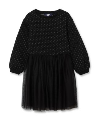 Girls' 4-16 Long-Sleeve Mixed-Media Fit & Flare Dress