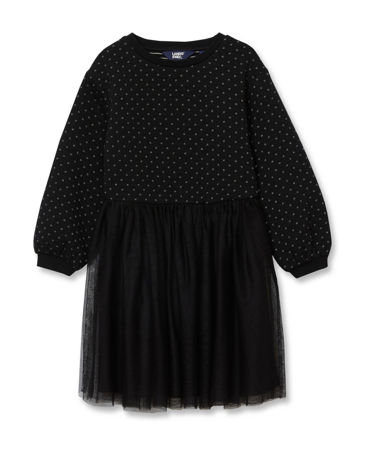 Lands' End Girls' 4-16 Long-Sleeve Mixed-Media Fit & Flare Dress