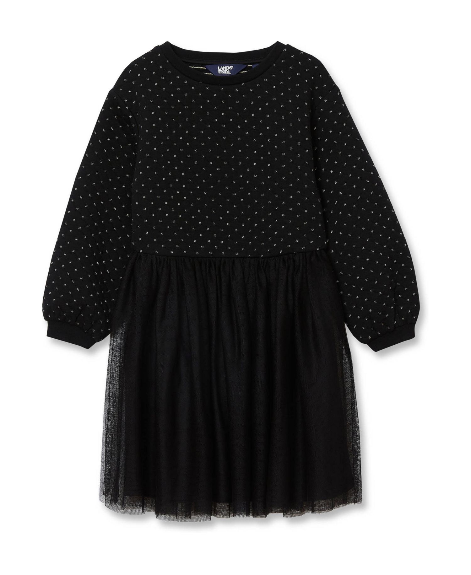 Girls' 4-16 Long-Sleeve Mixed-Media Fit & Flare Dress