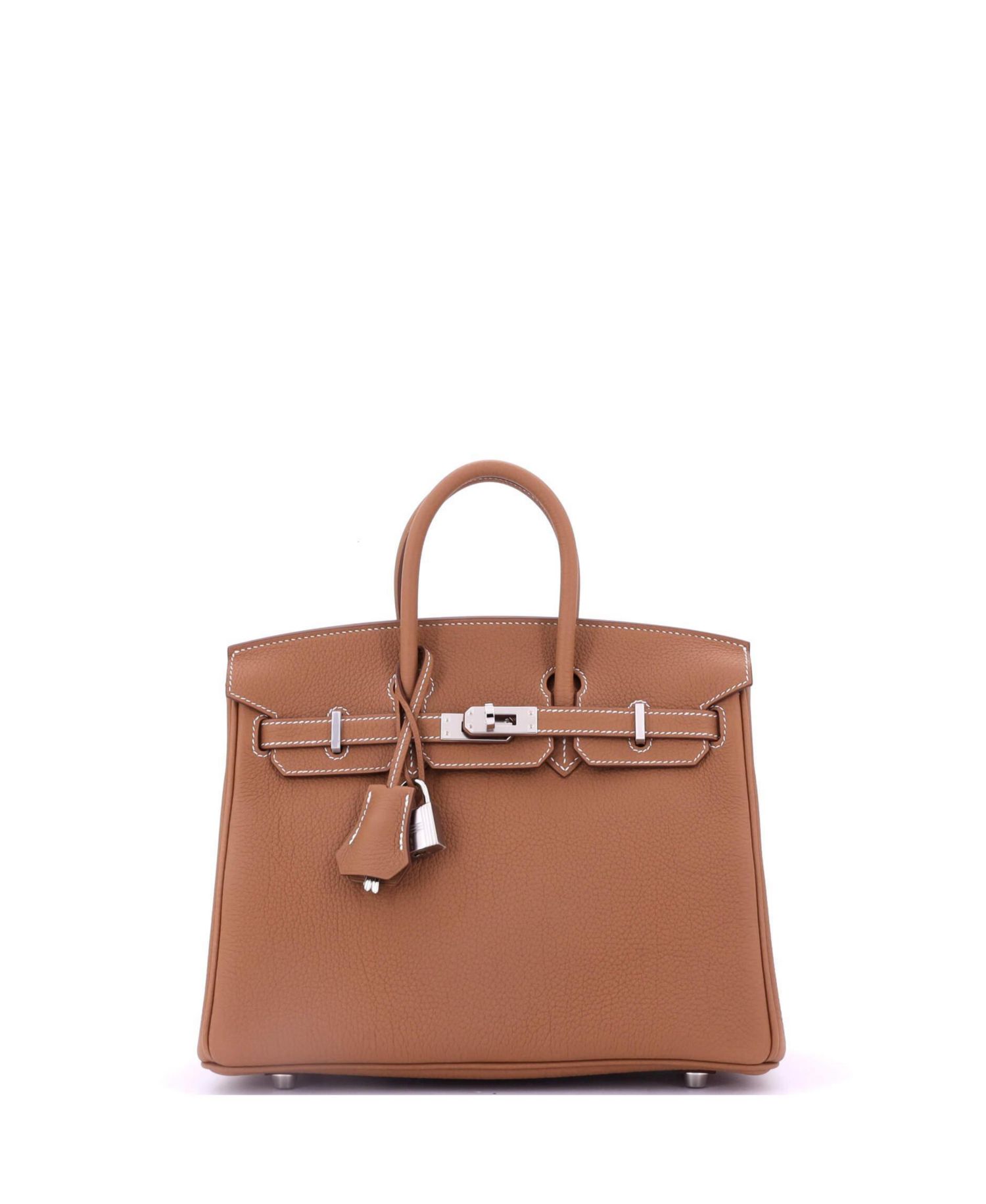 Pre-Owned Hermes Birkin 25 Handbag Brown Togo with Palladium Hardware