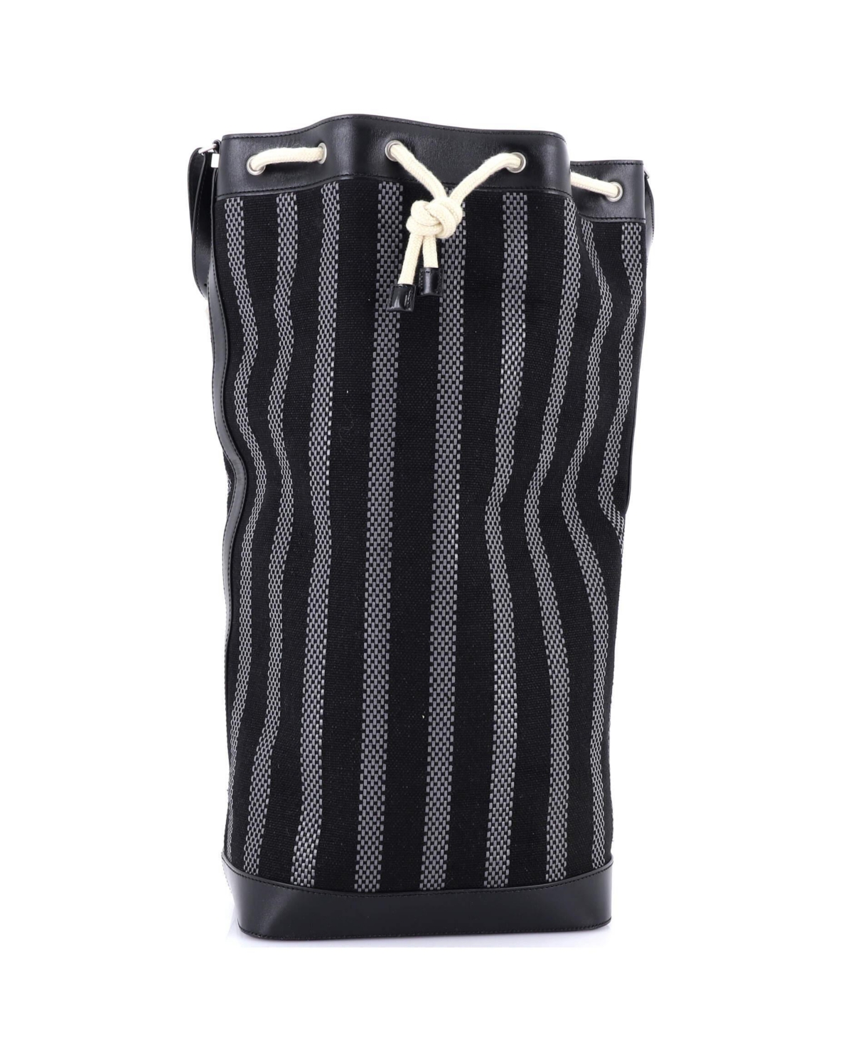 Pre-Owned Saint Laurent Sport Striped Canvas and Leather Bucket Bag - Black