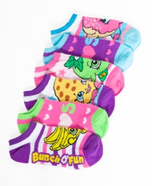 Shopkins Little Girls and Big Girls 6-Pack No-Show Ankle Socks