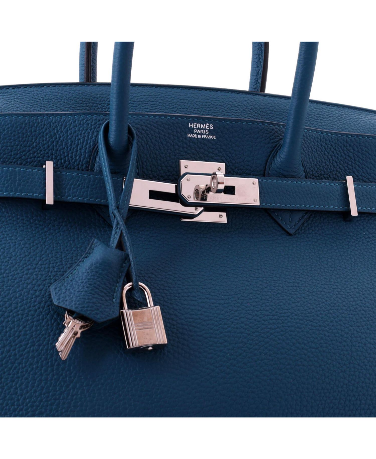 Pre-Owned Hermes Birkin 30 Handbag Blue Togo with Palladium Hardware