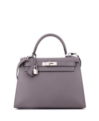 Pre-Owned Hermes Kelly 28 Handbag Grey Epsom with Palladium Hardware