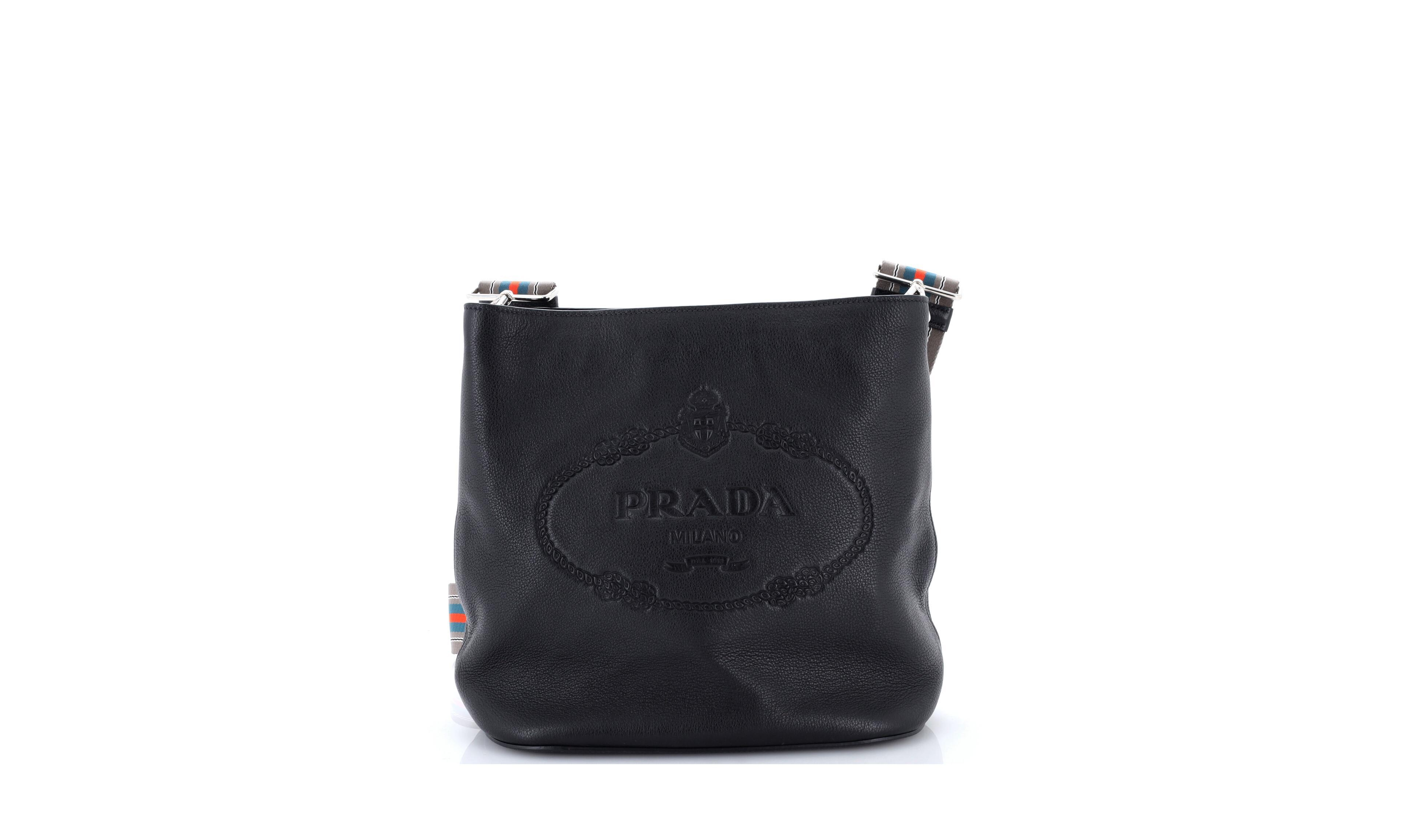 Pre-Owned Prada Medium Logo Bucket Messenger Bag Vitello Phenix