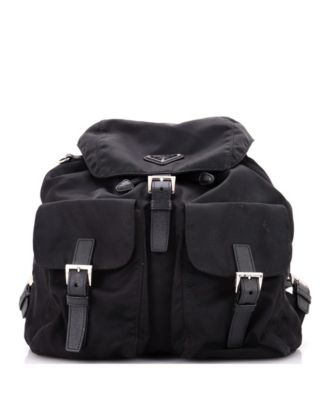 Medium Double Front Pocket Backpack Re-Nylon with Leather