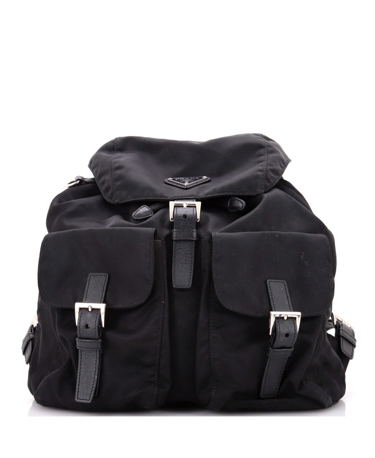 Pre-Owned Prada Medium Double Front Pocket Backpack Re-Nylon with Leather