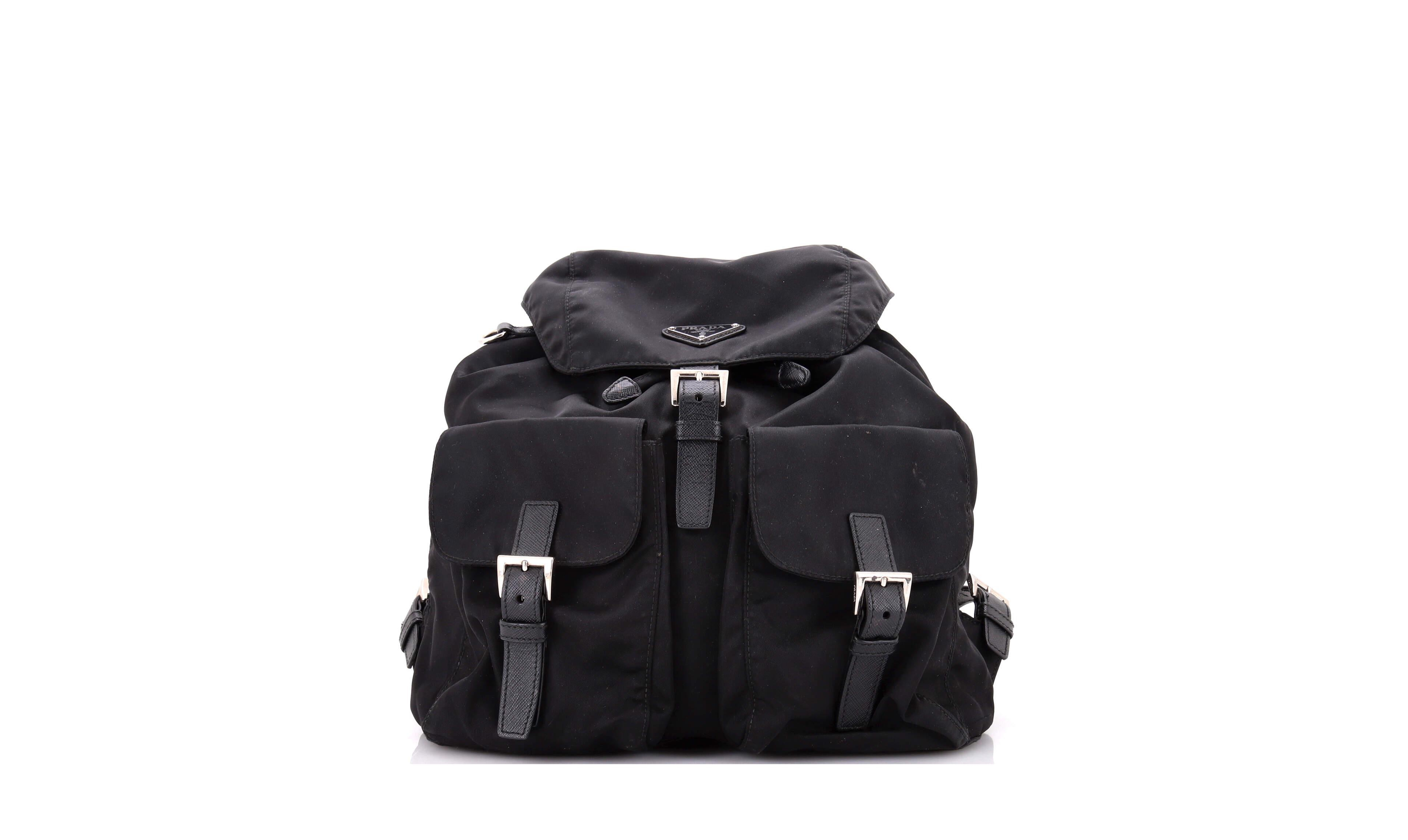 Pre-Owned Prada Medium Double Front Pocket Backpack Re-Nylon with Leather