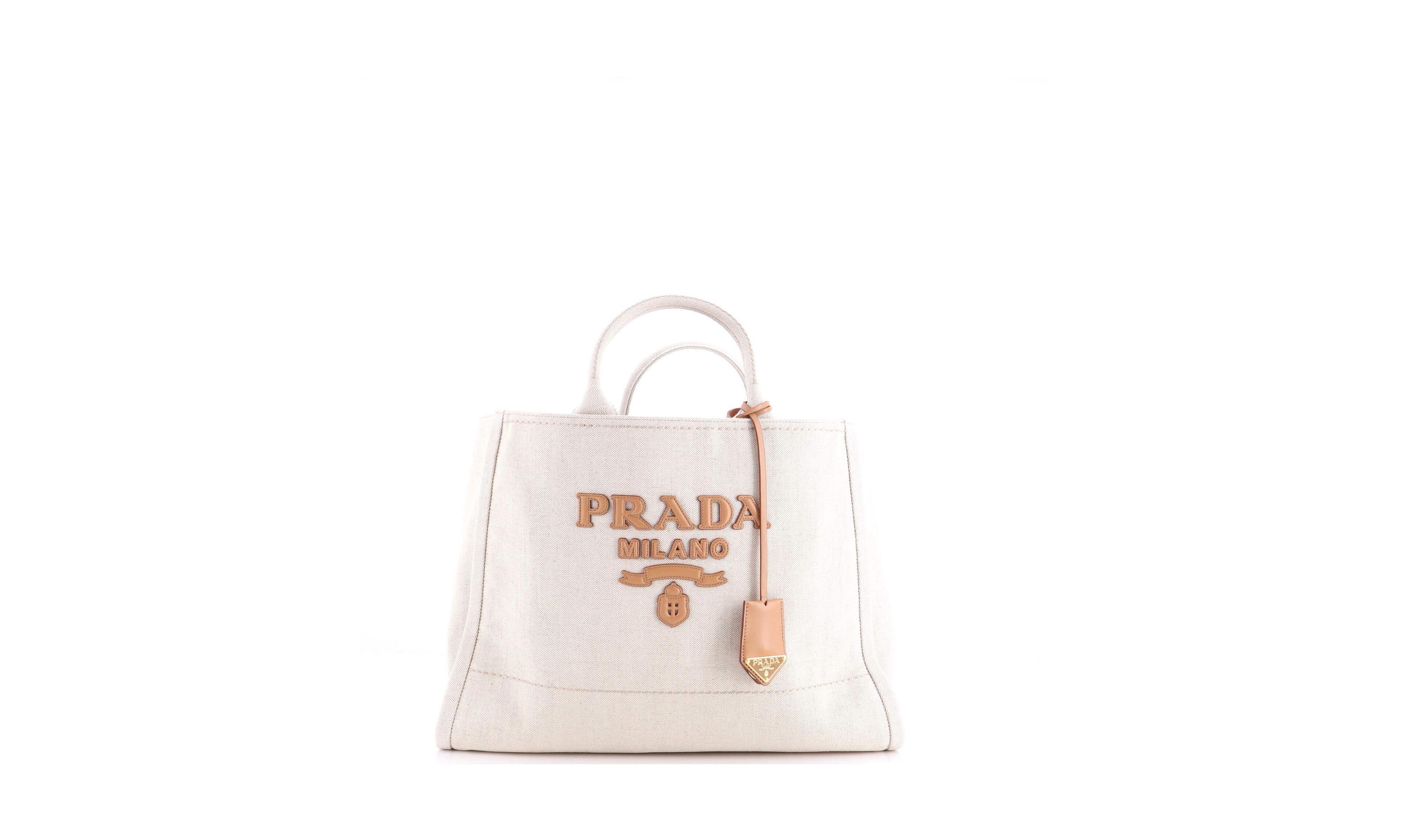 Pre-Owned Prada Large Logo Tote Linen Blend