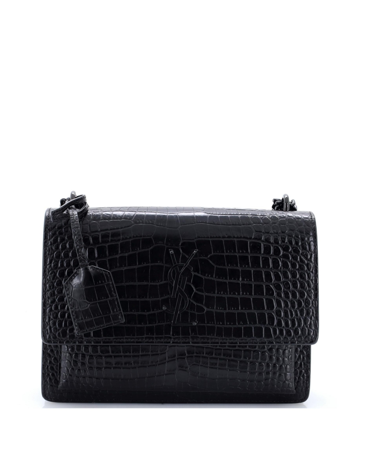 Pre-Owned Saint Laurent Medium Sunset Crossbody Bag Embossed Leather - Black