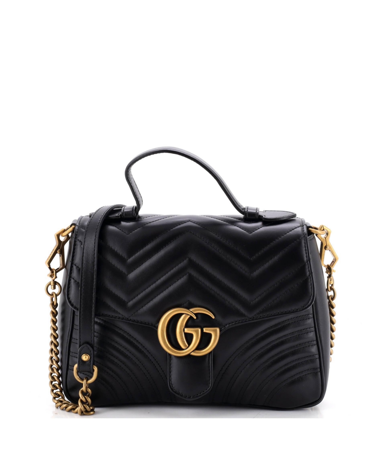 Pre-Owned Gucci Small Gg Marmont Top Handle Flap Bag Matelasse Leather - Black