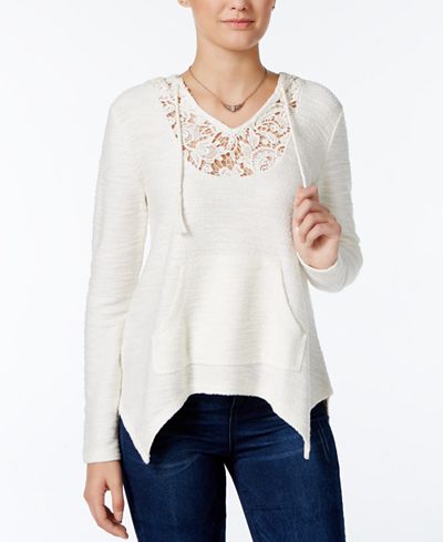 American Rag Crocheted Handerchief-Hem Hoodie, Only at Macy's