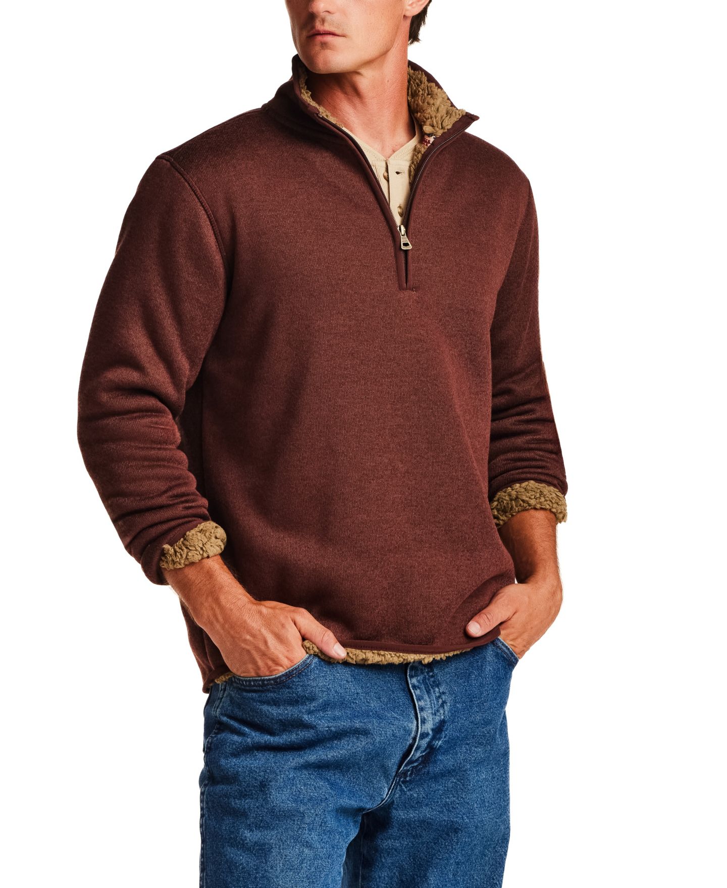 Мужской свитер Weatherproof Vintage Fleece Quarter-Zip Sherpa, цвет: Кирпичный — фото 2