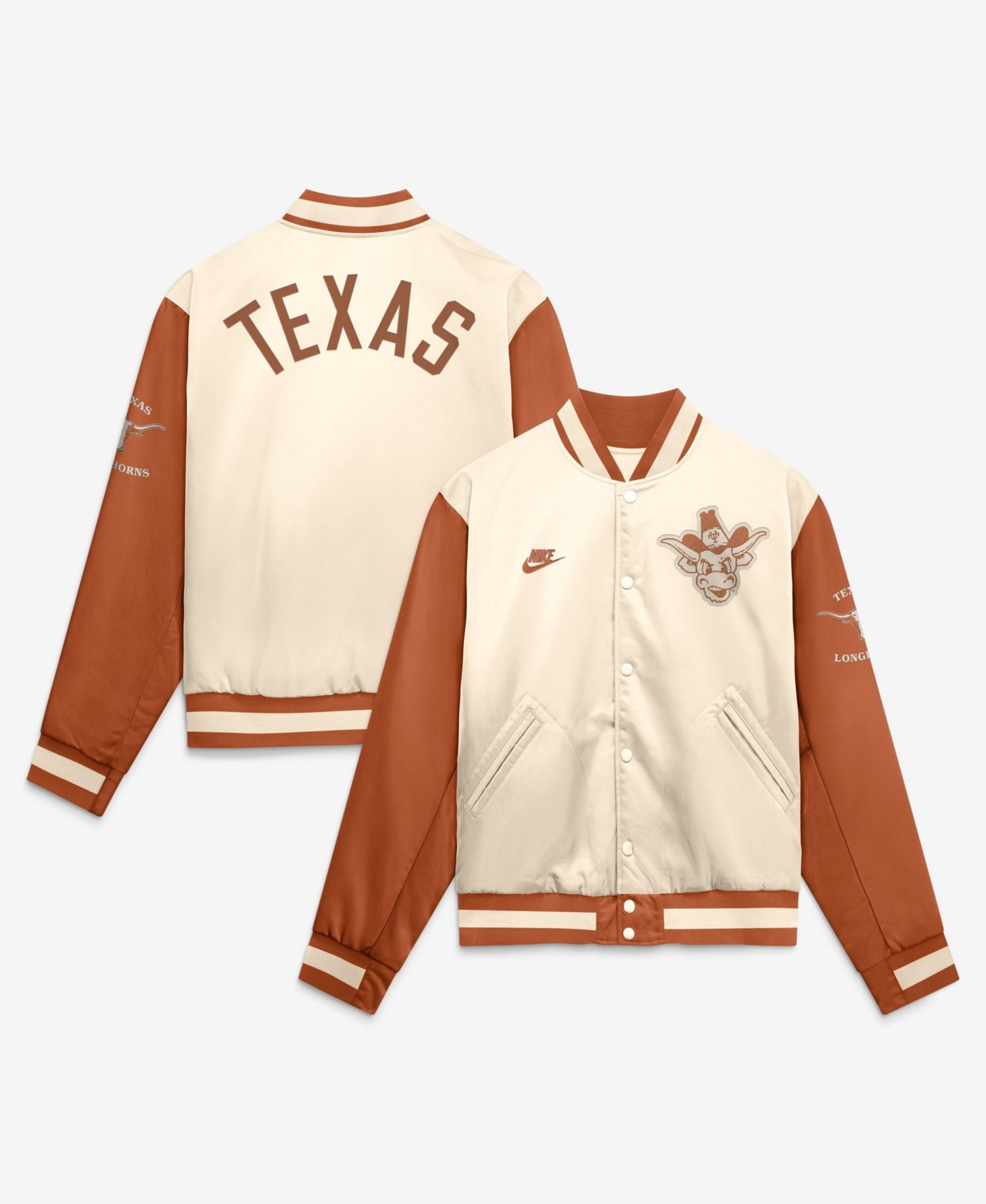 Men's Natural/Texas Orange Texas Longhorns Legacy Full-Snap Bomber Jacket