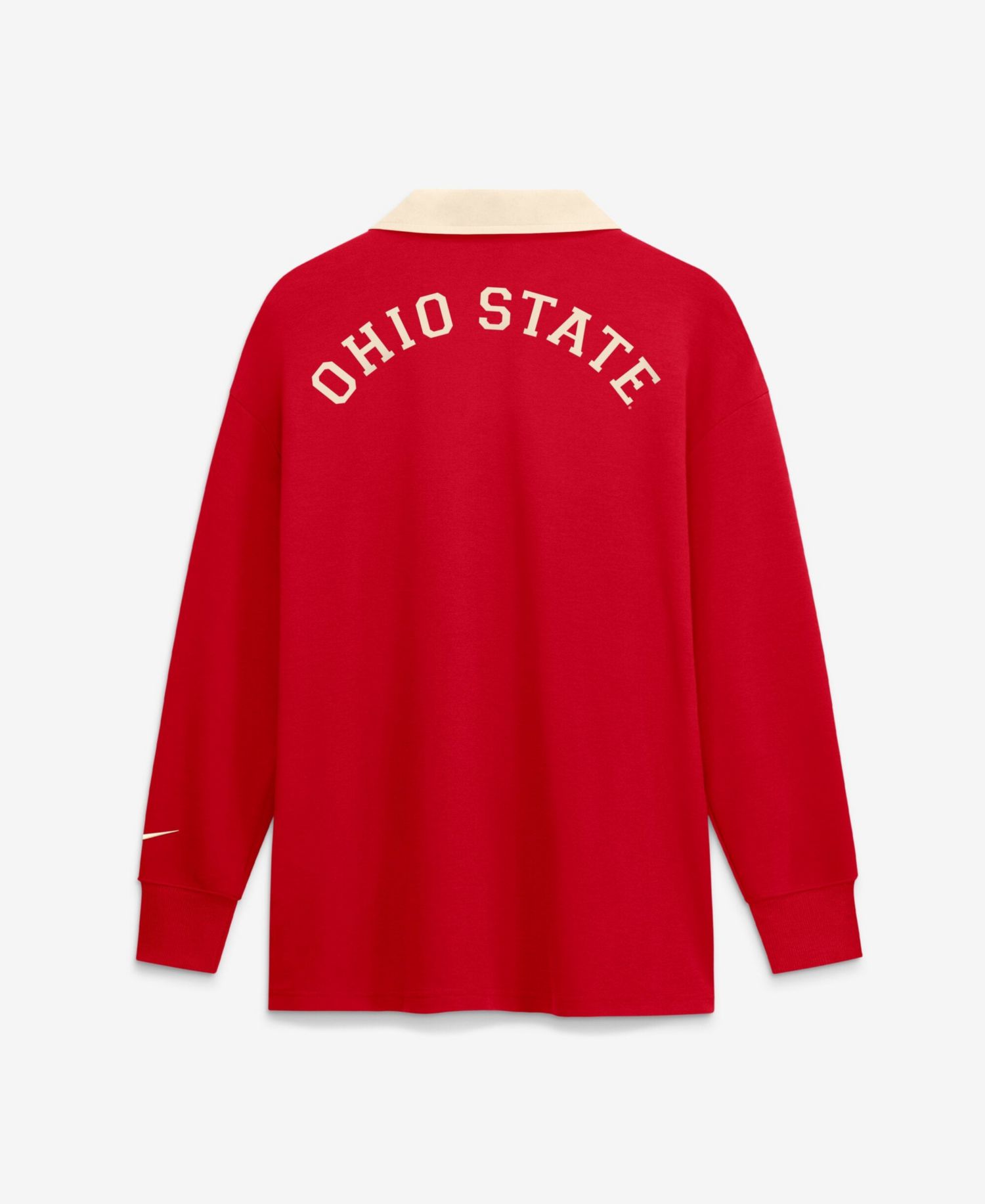 Women's Scarlet Ohio State Buckeyes Oversized Essential Dri-FIT Long Sleeve V-Neck Polo
