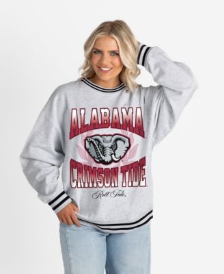 Women's Ash Alabama Crimson Tide Oversized Fade Route Ringer Stripe Sweatshirt