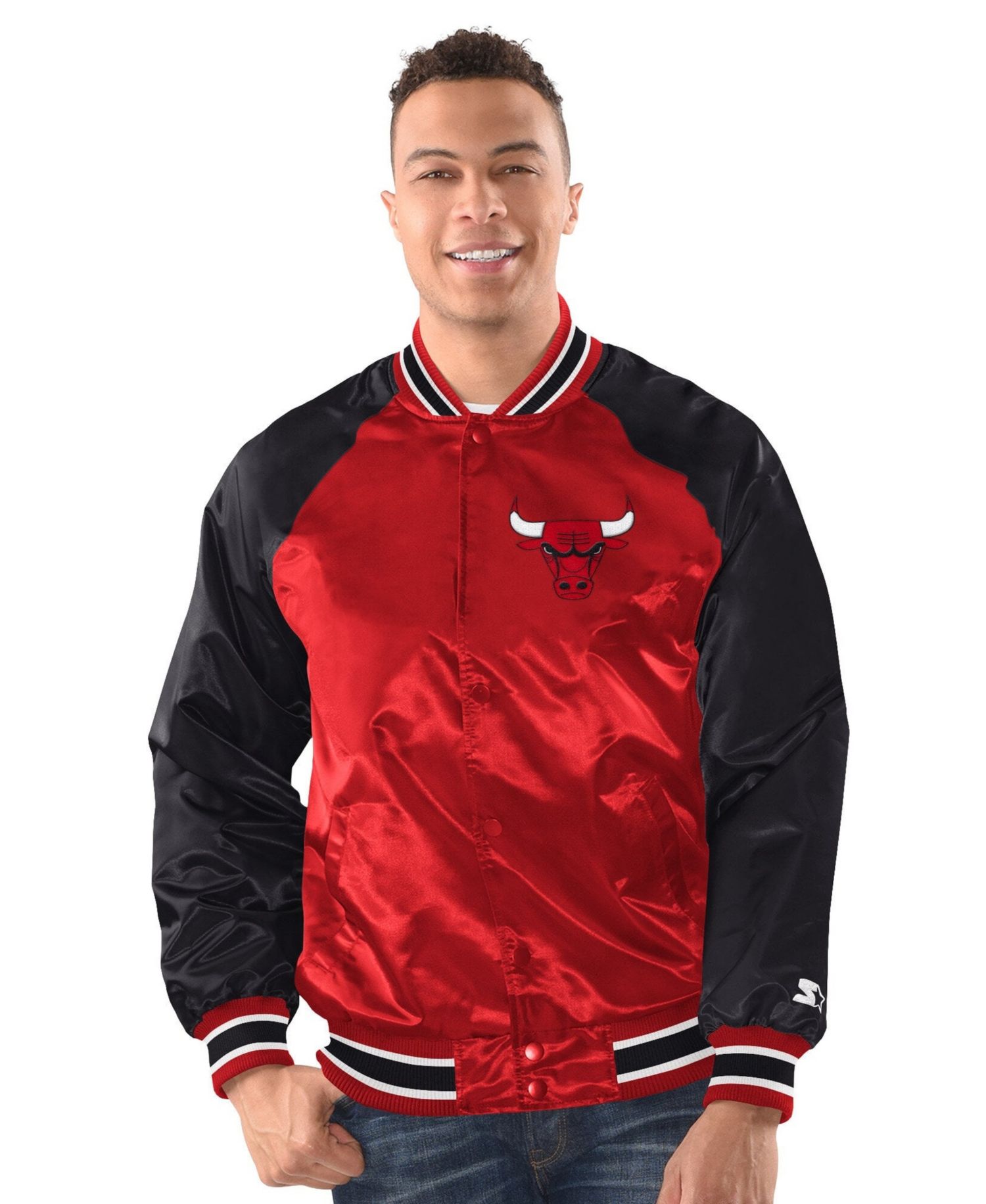 Men's Red/Black Chicago Bulls Inductee Raglan Full-Snap Varsity Jacket