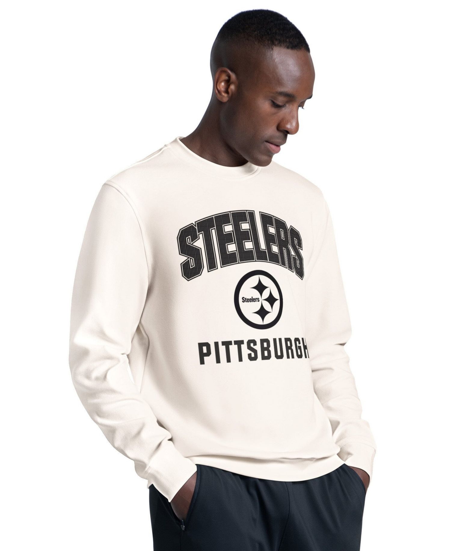 Men's Cream Pittsburgh Steelers Finish Line Tri-Blend Sweatshirt