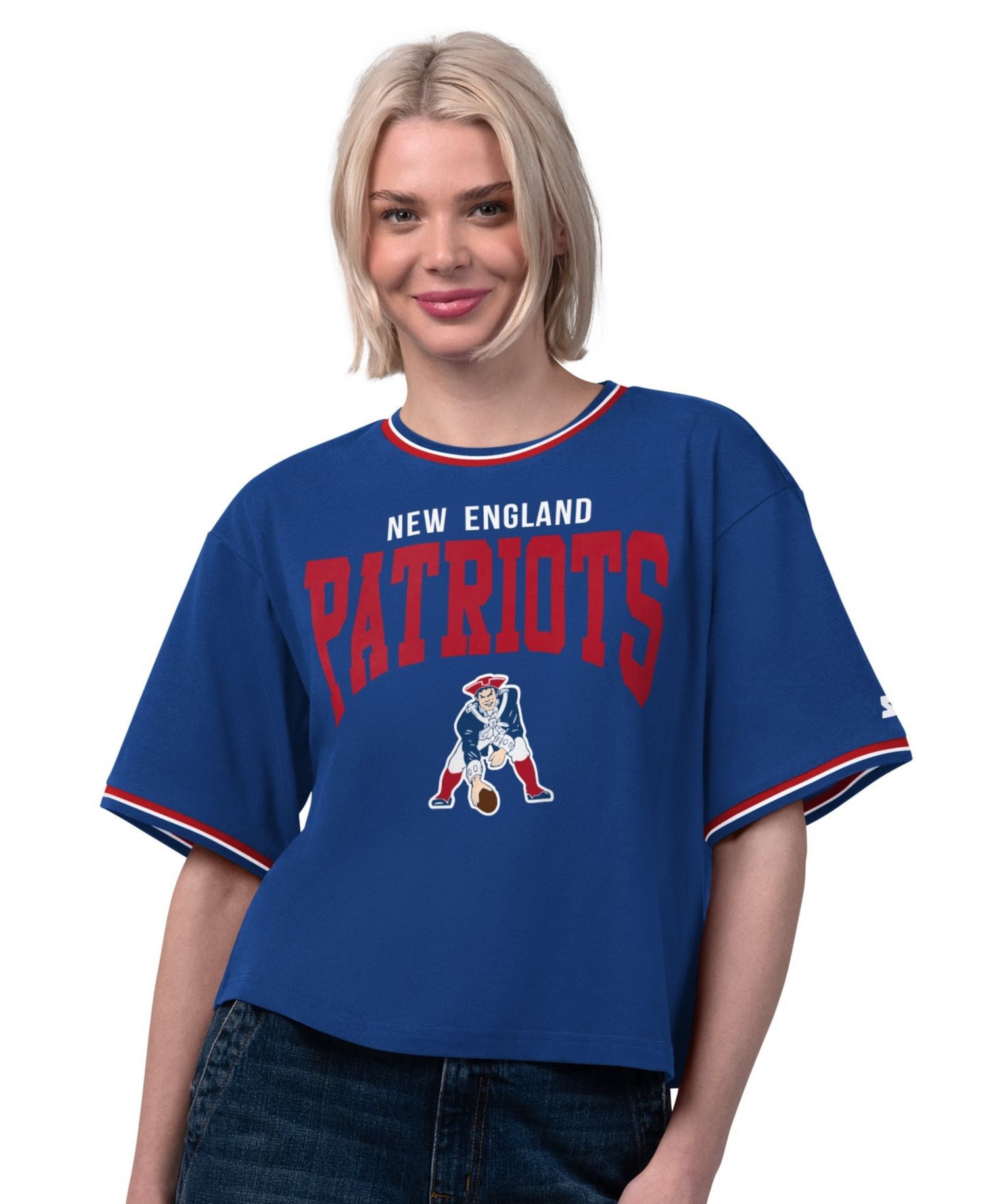 Women's Royal New England Patriots Vintage Ace Cropped T-Shirt