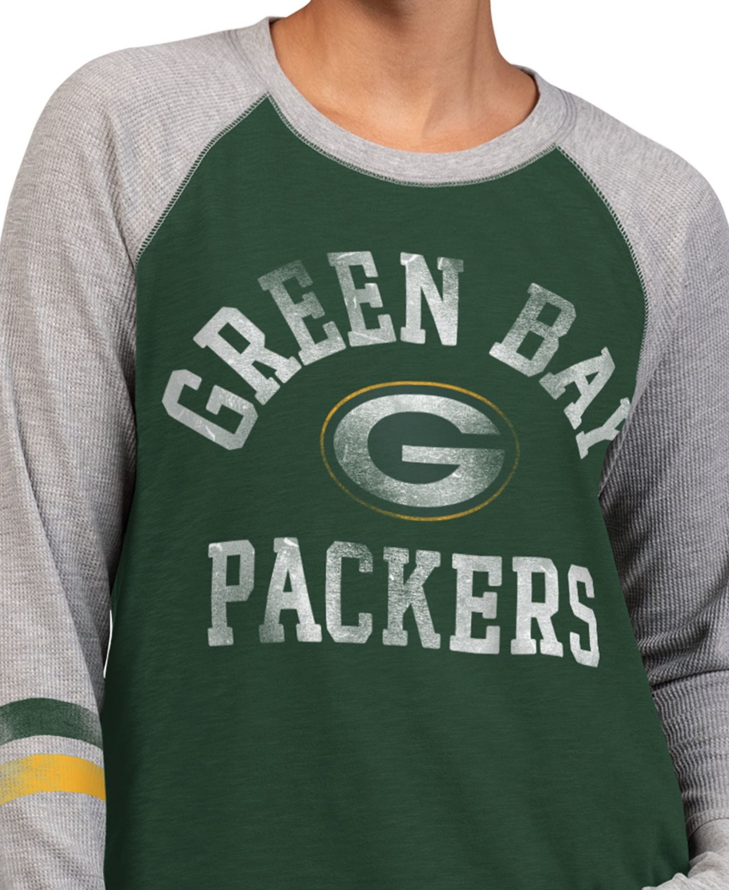 Women's Green/Gray Green Bay Packers Waffle-Knit Raglan Long Sleeve T-Shirt