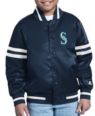 Big Boys and Girls Navy Seattle Mariners Team Logo Full-Snap Satin Varsity Jacket