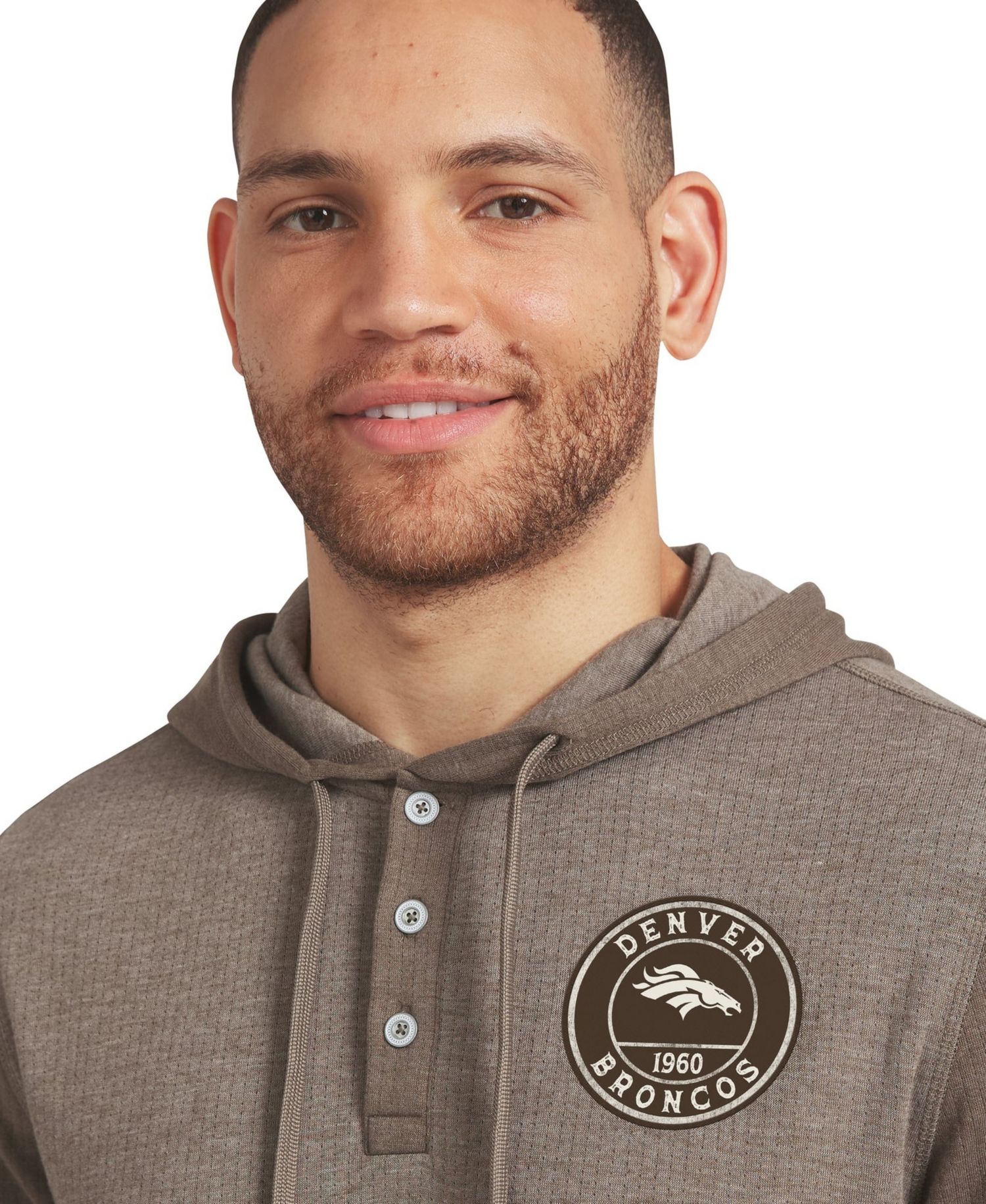 Men's Tan/Brown Denver Broncos Knit Hooded Henley Long Sleeve T-Shirt