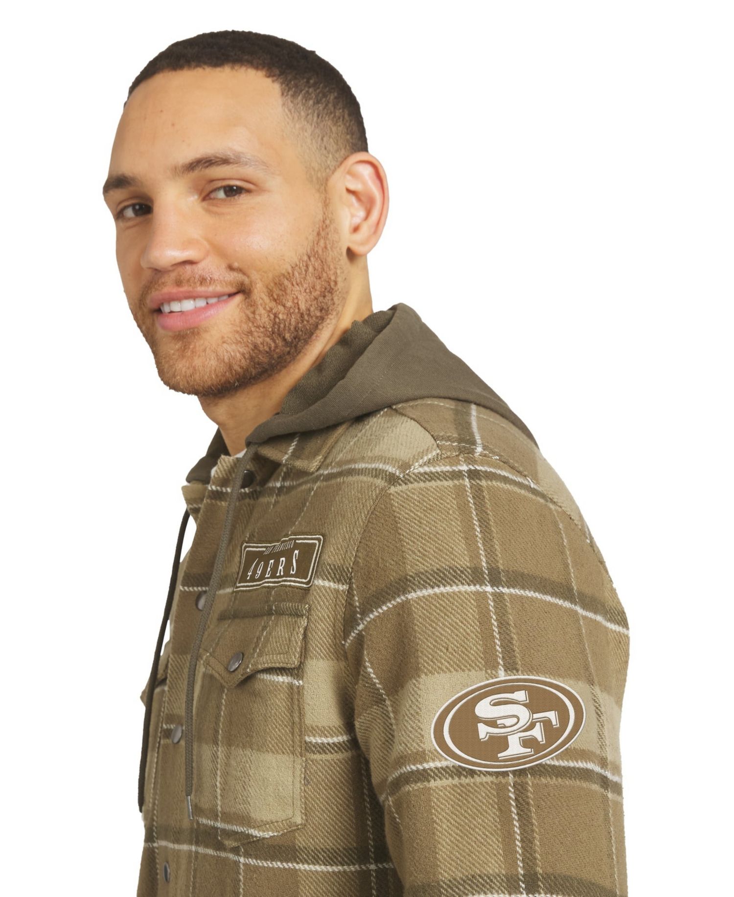 Men's Brown/Olive San Francisco 49ers Woven Hooded Full-Snap Shacket