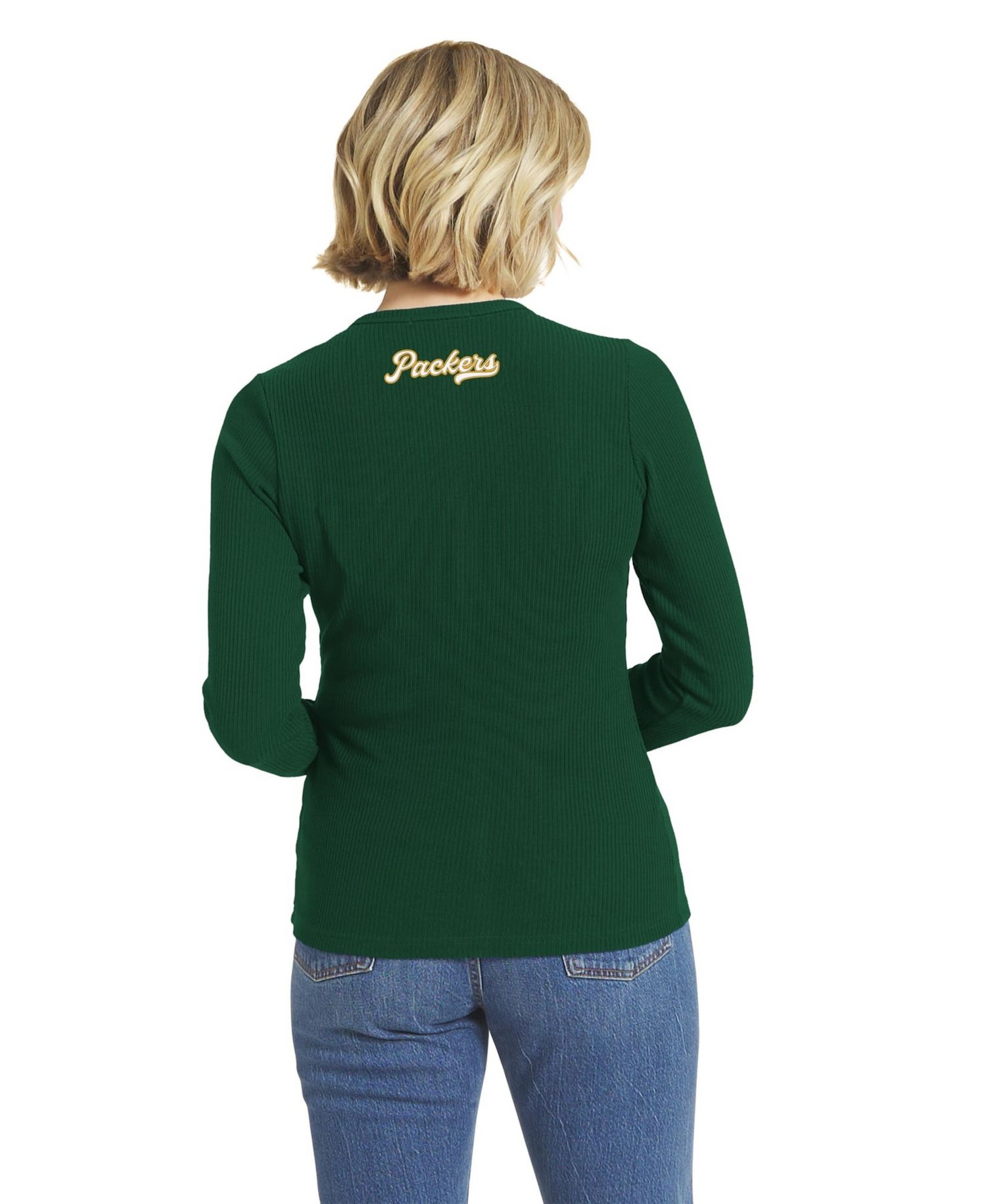 Women's Green Bay Packers Ribbed Full-Button Cardigan Sweater