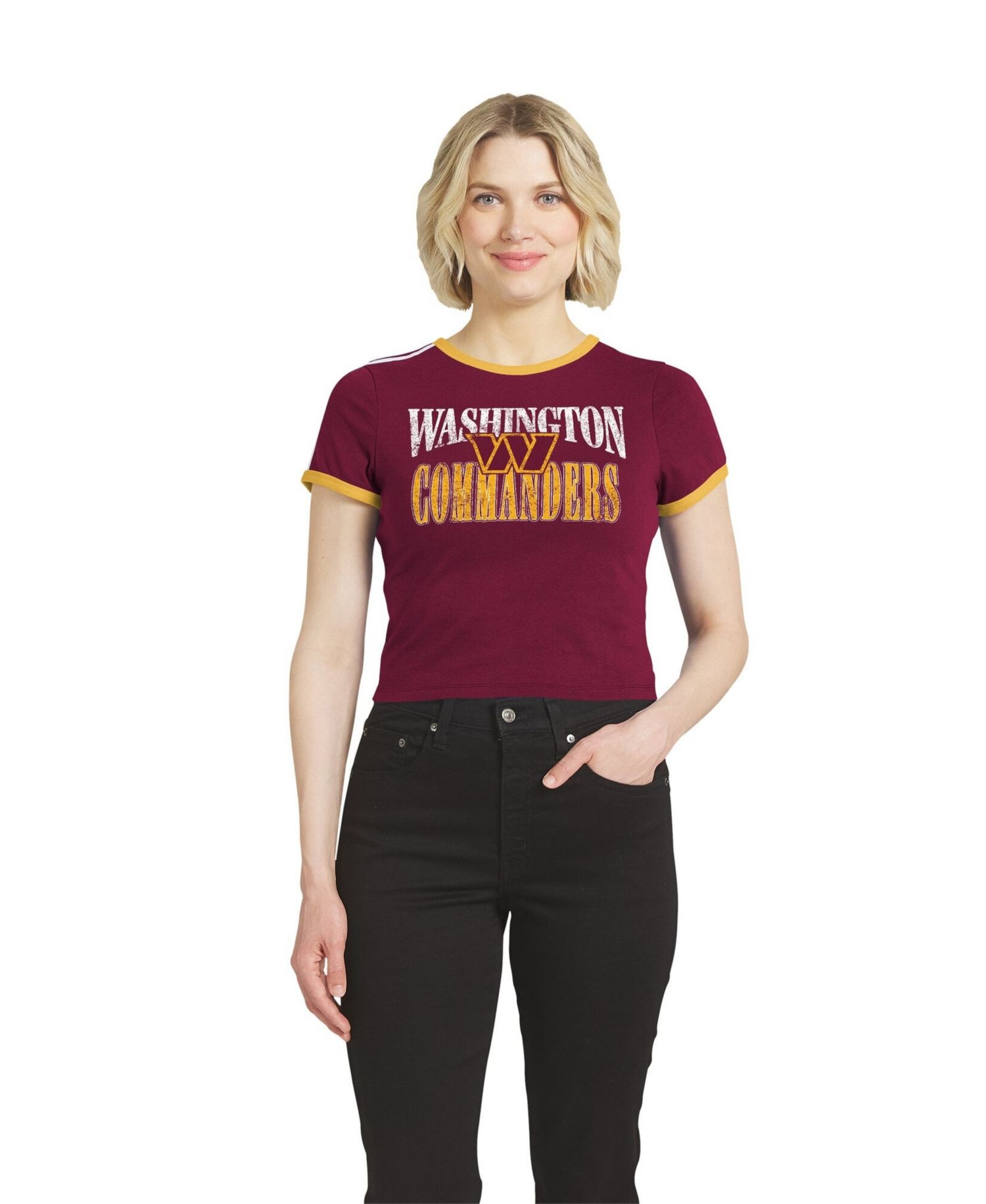 Women's Burgundy Washington Commanders Cropped Throwback Ringer Baby T-Shirt