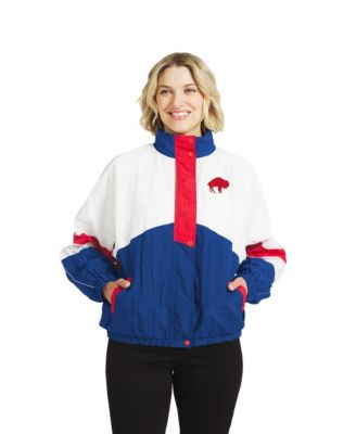 Women's  White/Royal Buffalo Bills Throwback Crinkle Full-Snap Hooded Windbreaker Jacket