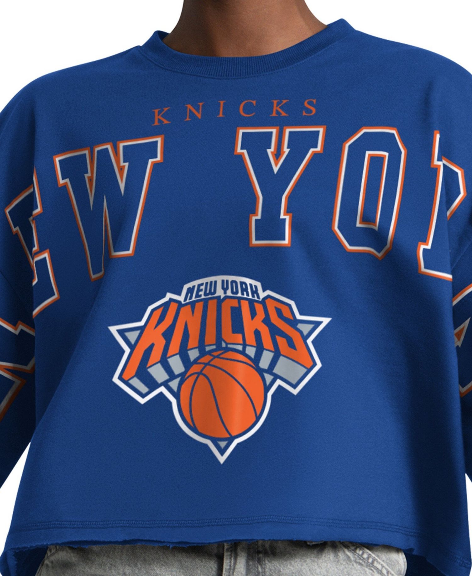 Women's Royal New York Knicks Bleachers Cropped Sweatshirt