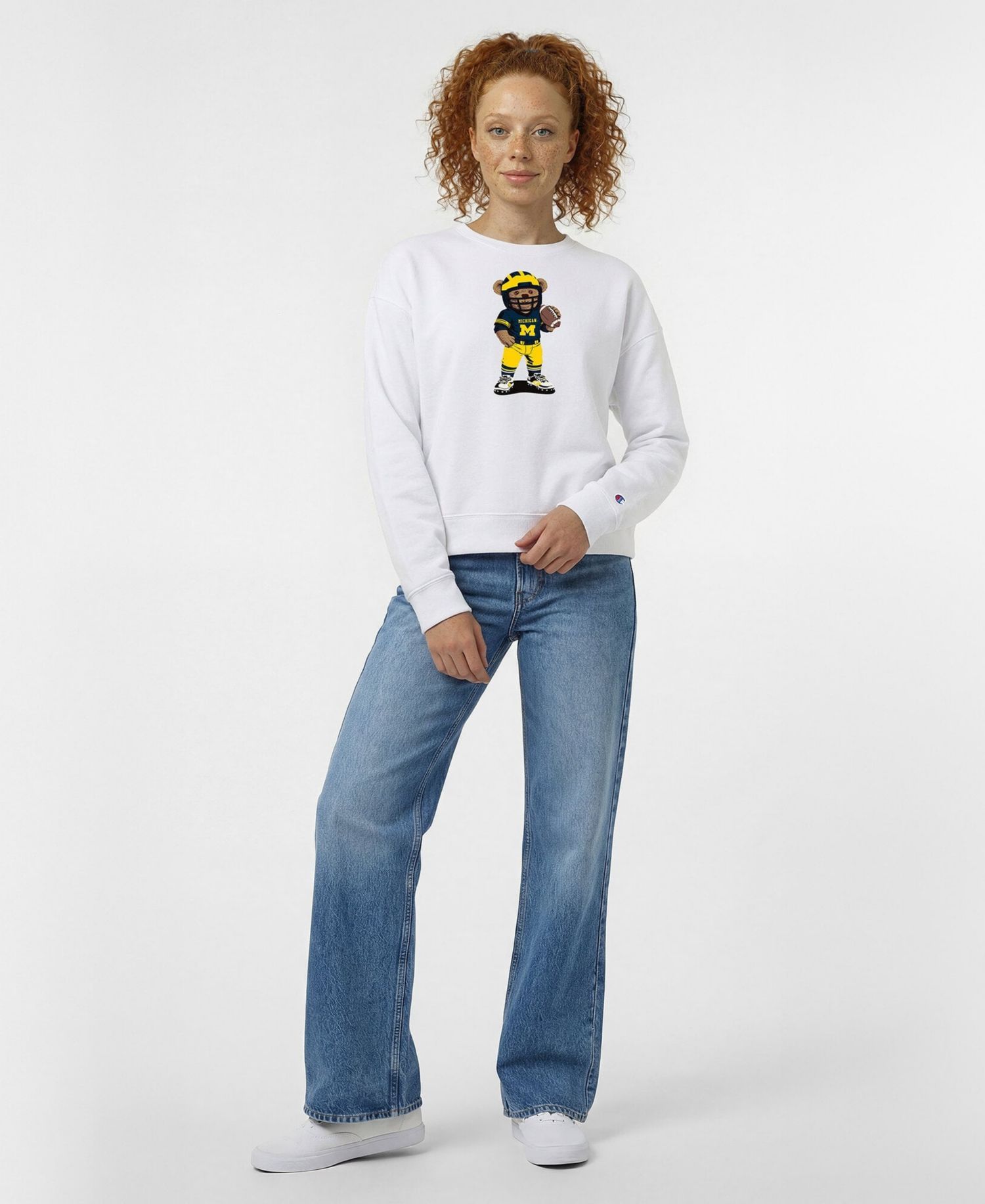 Women's White Michigan Wolverines Teddy Bear Sweatshirt