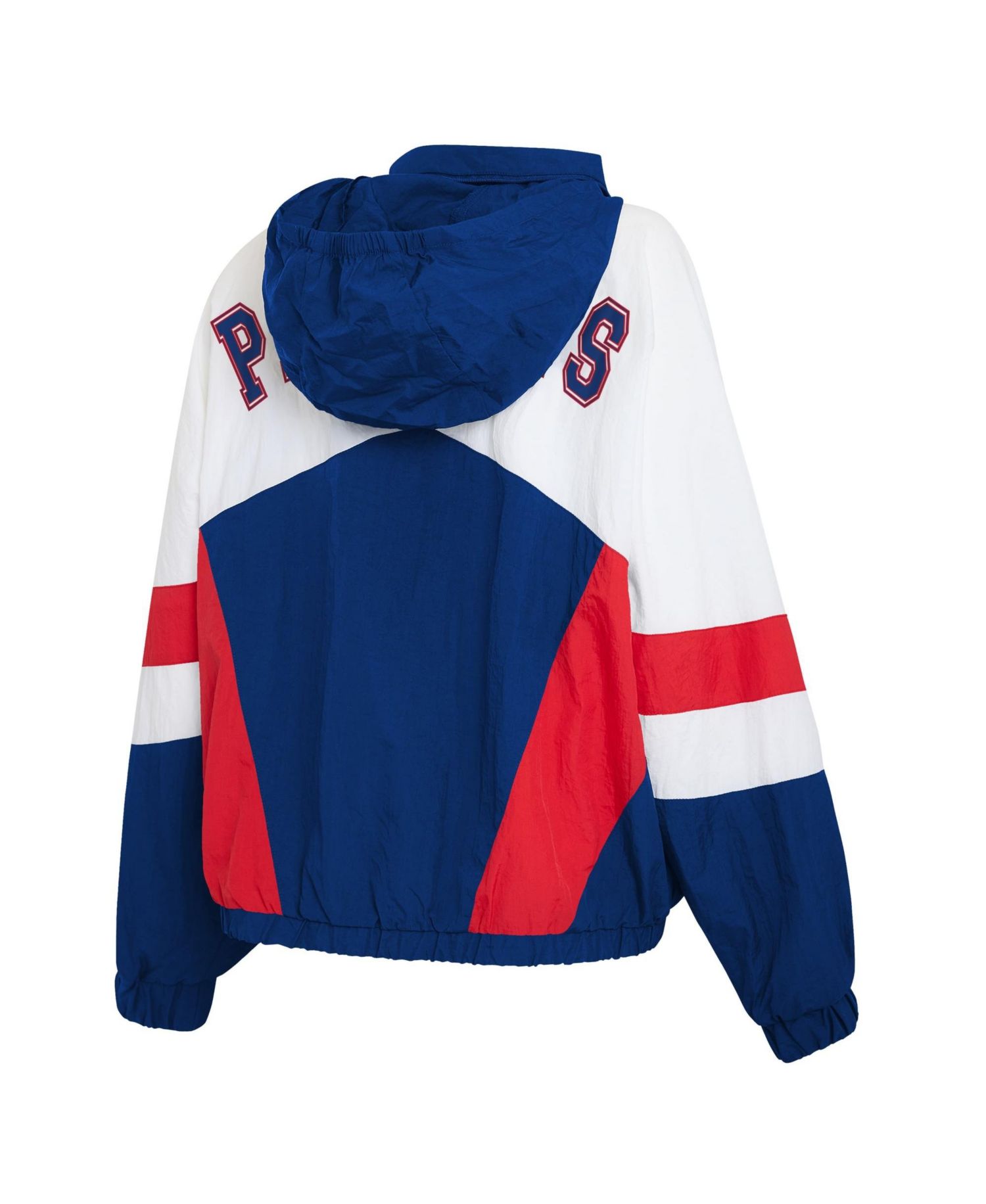 Women's White/Royal New England Patriots Throwback Crinkle Full-Snap Hooded Windbreaker Jacket