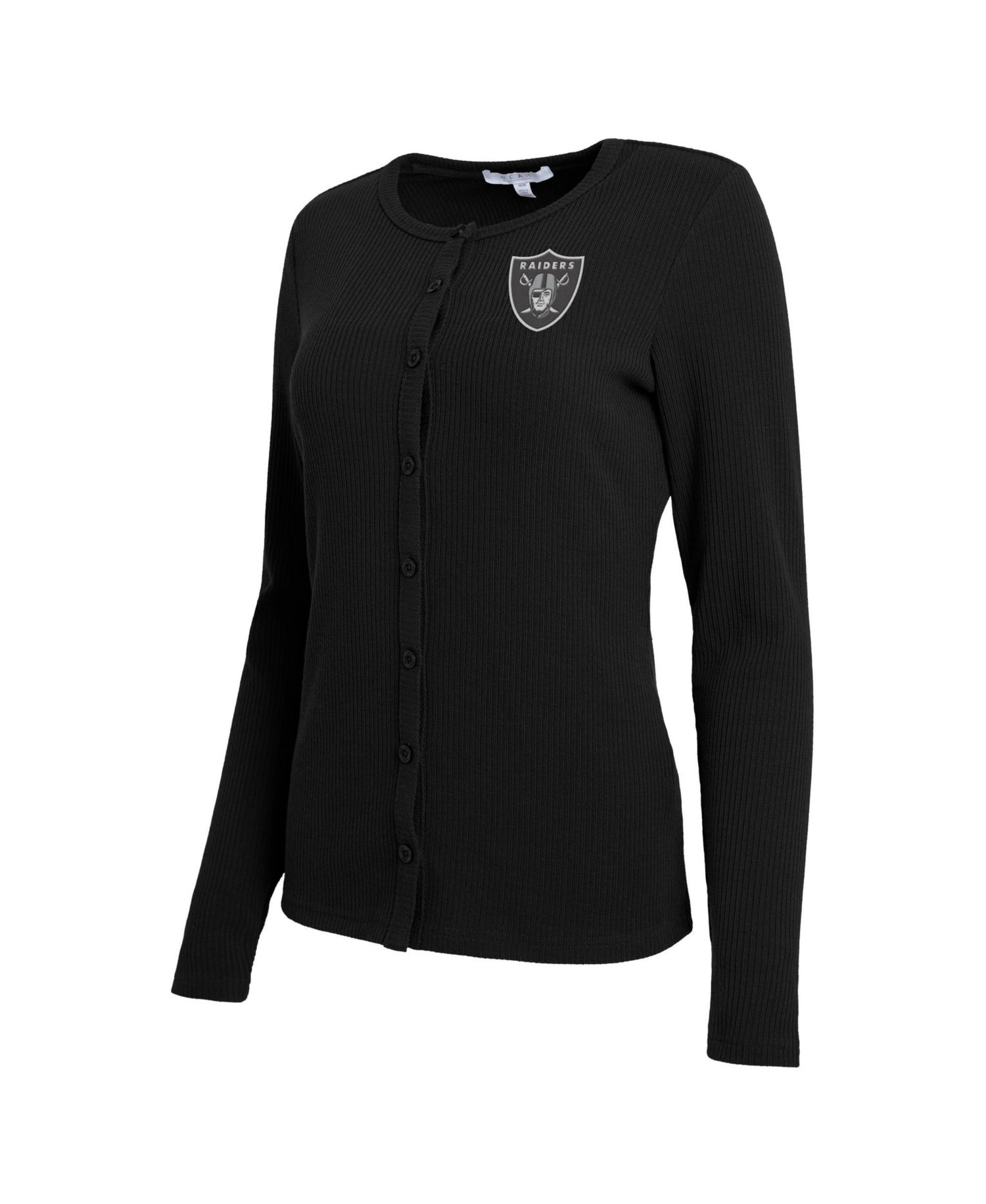 Women's Black Las Vegas Raiders Ribbed Full-Button Cardigan Sweater