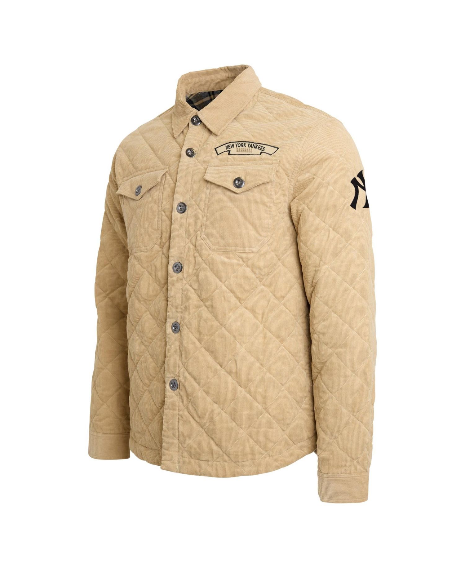 Men's Tan New York Yankees Thin Wale Button-Up Corduroy Shacket