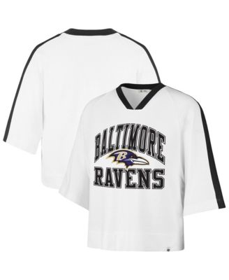 Women's White Baltimore Ravens Big Overarch Drop Needle Raglan V-Neck T-Shirt