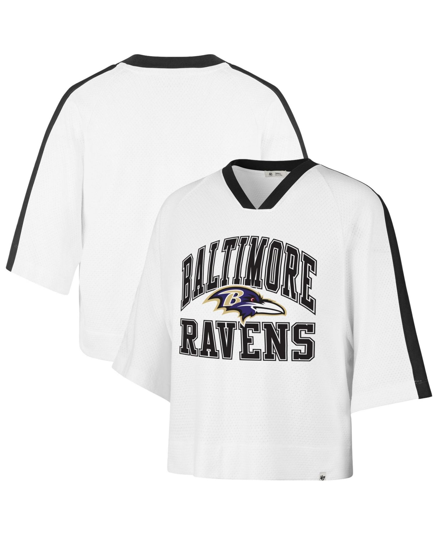 Women's White Baltimore Ravens Big Overarch Drop Needle Raglan V-Neck T-Shirt