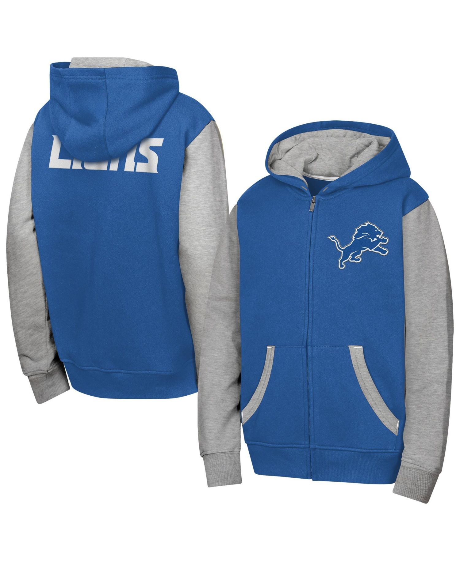 Big Boys and Girls Blue Detroit Lions Stadium Color block Full-Zip Hoodie