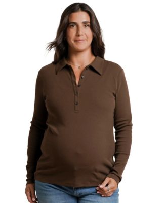 Maternity Paige Long-Sleeve Nursing Ribbed Polo