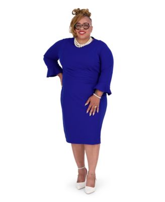 Women's Ruffle-Sleeve Sheath Knee-Length Dress