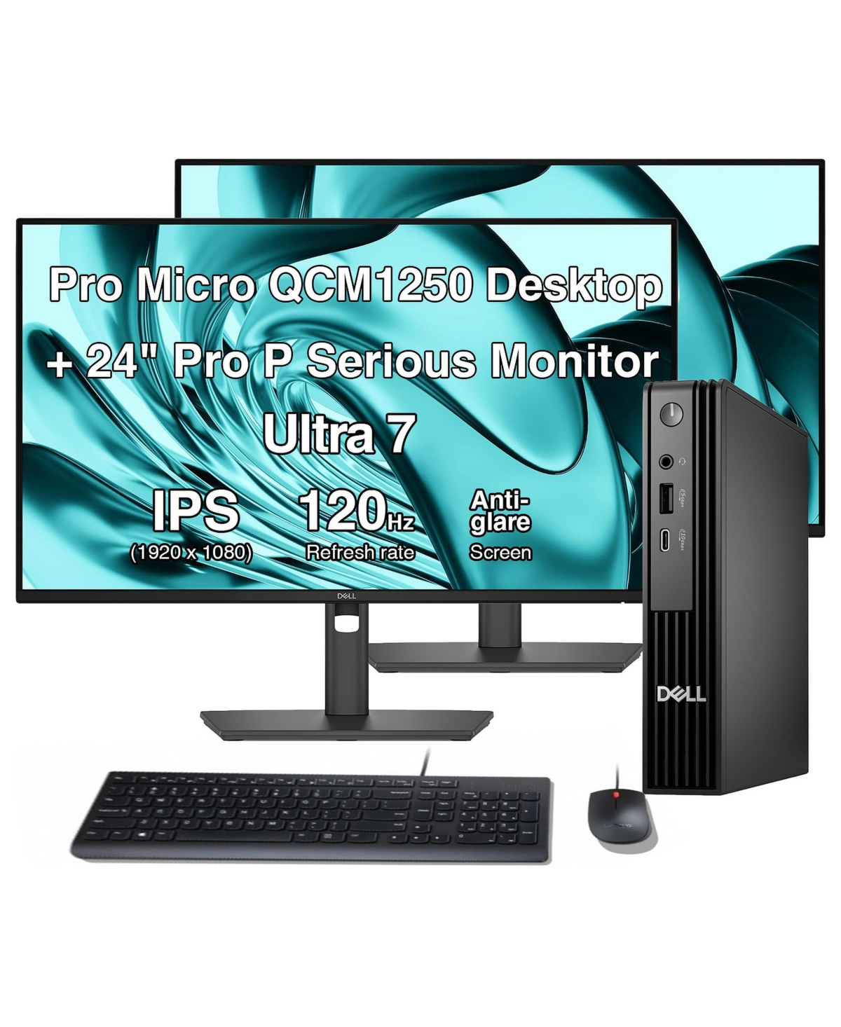 Dell Pro Micro QCM1250 24" Desktop Computer with Dual Monitors