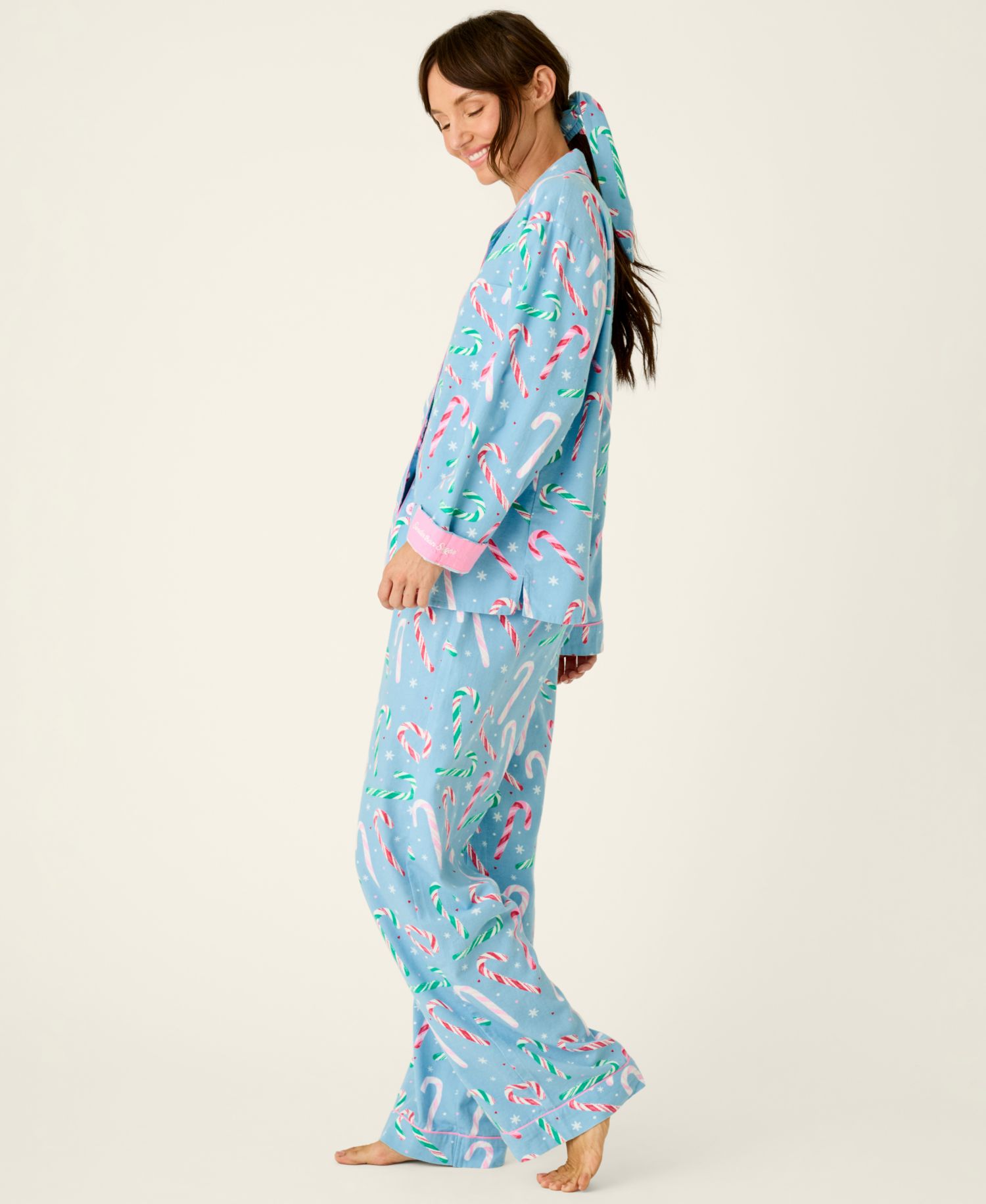 Women's Flannel Long-Sleeve Print Top and Pants, 2-Piece Set