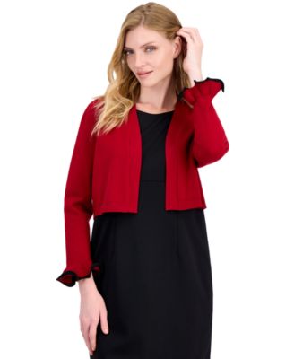 Women's Cropped Shawl-Collar Shrug with Lurex Cuff
