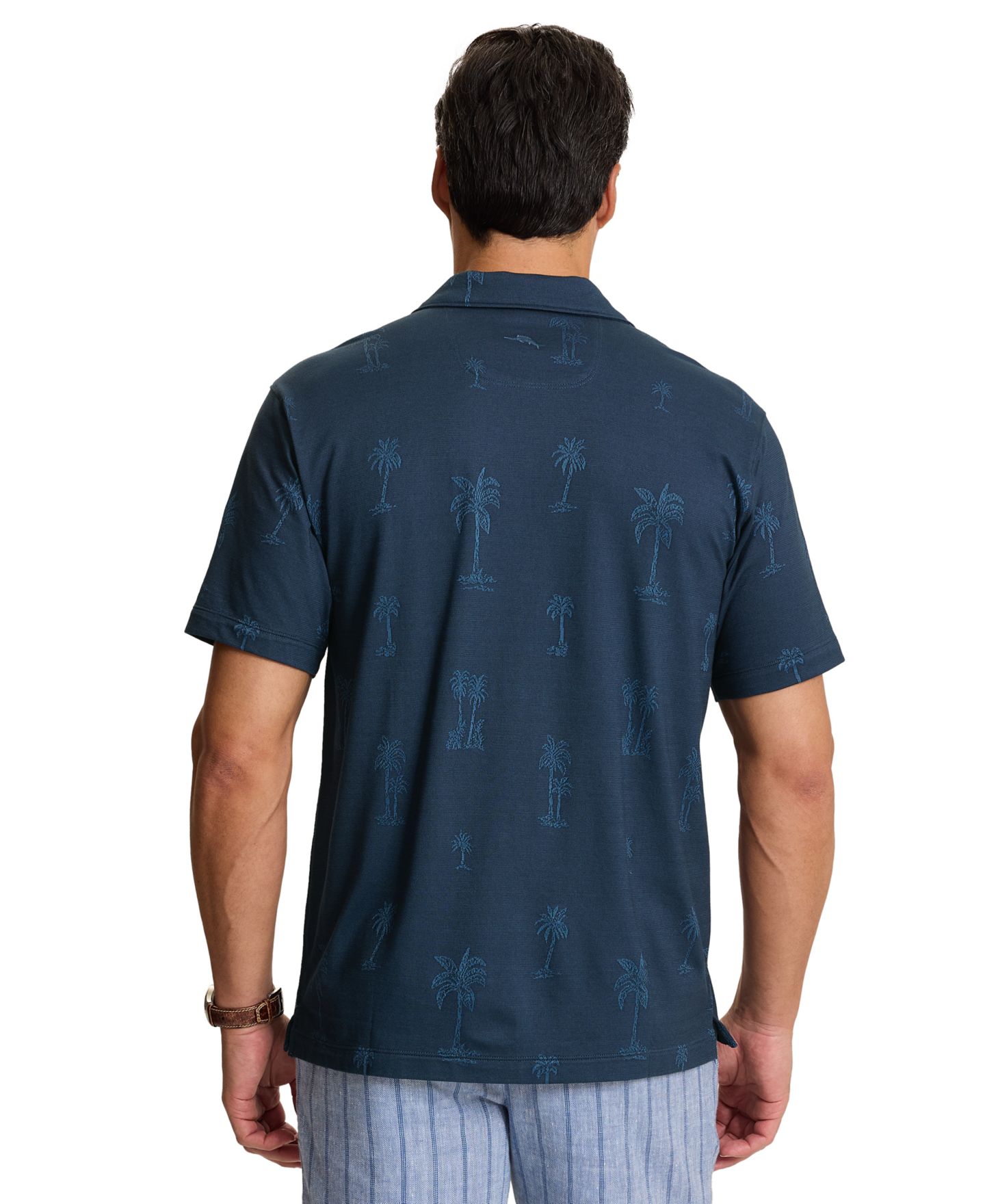 Мужское поло Tommy Bahama Palm Fresco Palm Grove Camp Stripe Polo Shirt, цвет: Синий — фото 3