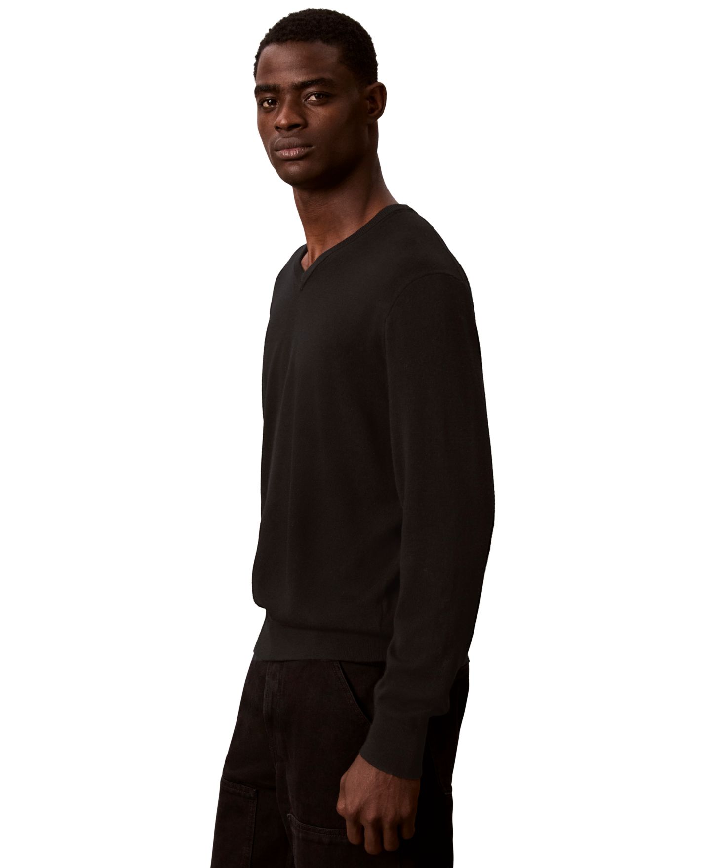 Мужской свитер Calvin Klein Merino Wool Classic-Fit V-Neck, цвет: Чёрный — фото 3
